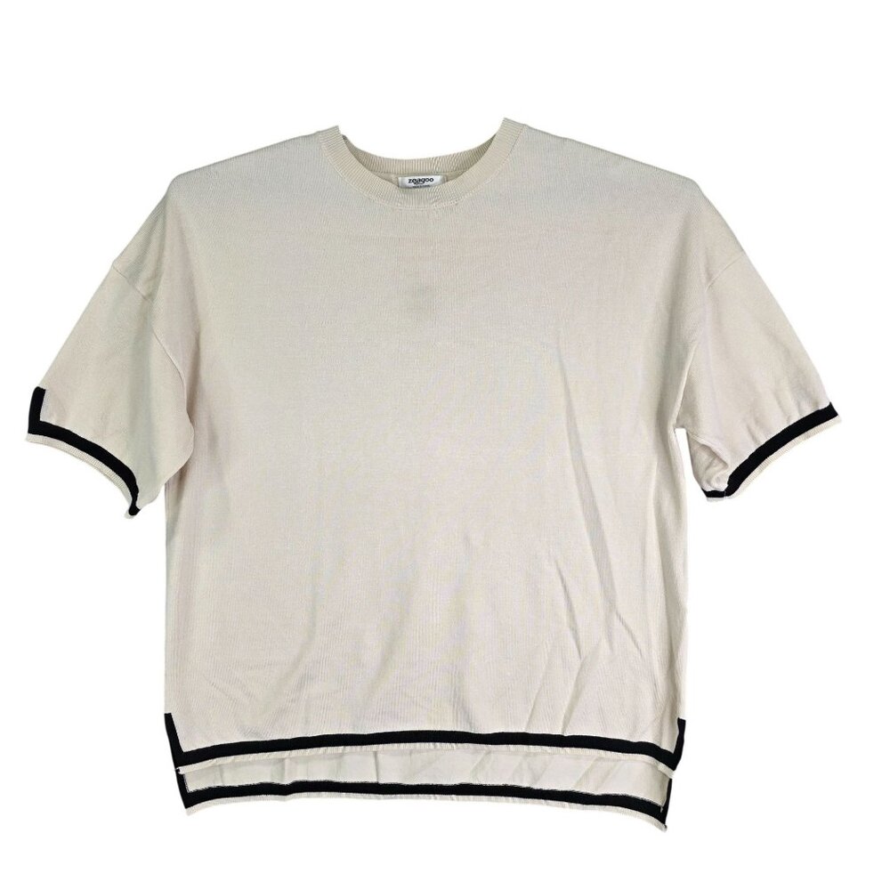 Womens Beige Zeagoo Knit Top Crew Neck Short Sleeve Viscose Blend Size XL